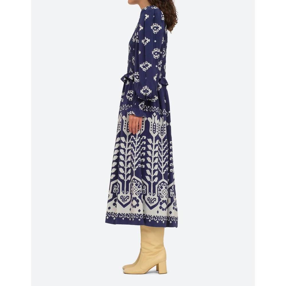 NEW SEA sonia long sleeve smocked dress in navy - Picture 4 of 4